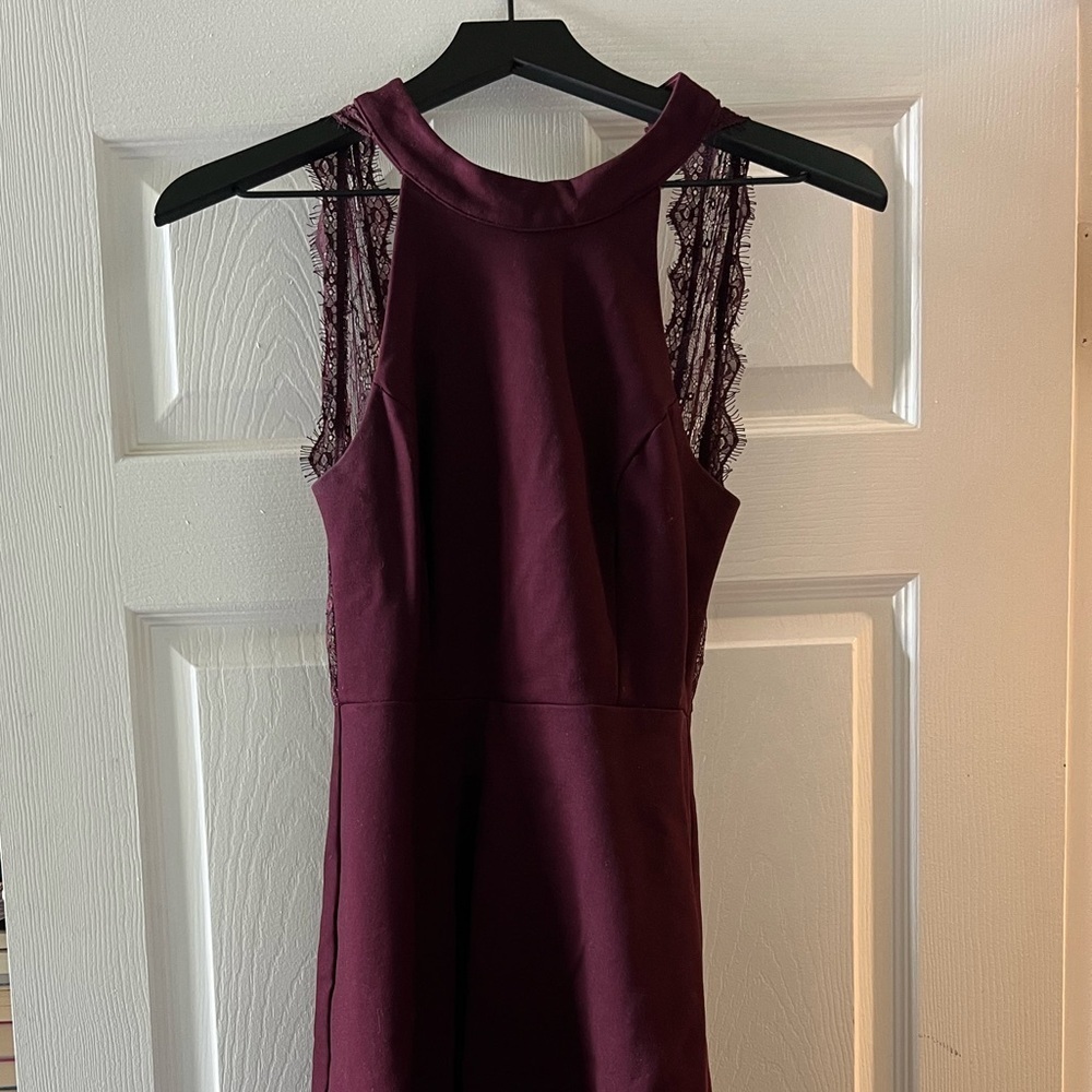Soprano Deep Red Lace Trim Mini Dress